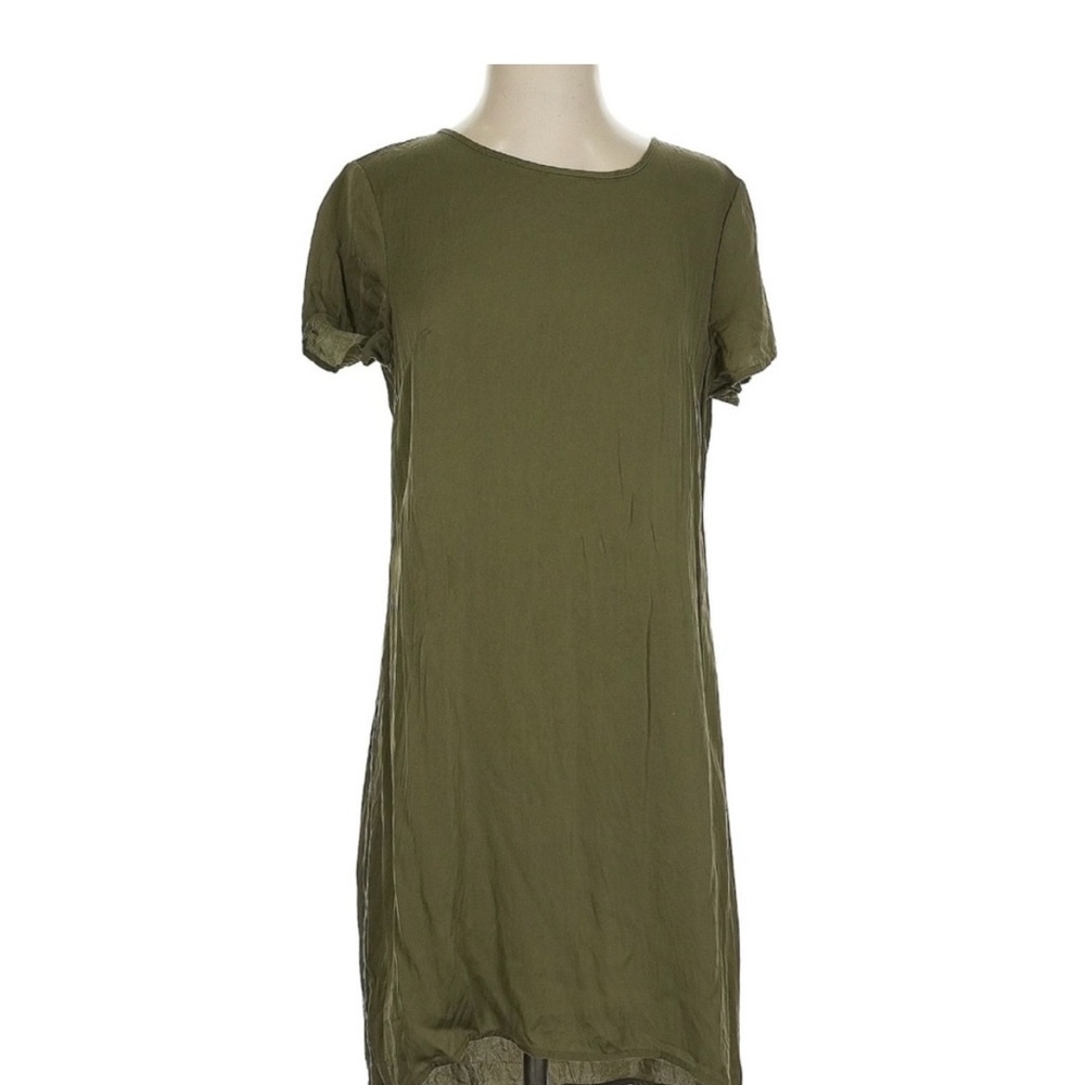 Quince Silk Stretch Olive Green Minimalist Shirt Dress Size Small
